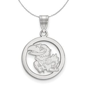 Sterling Silver U. of Kansas Small Circle Necklace - 24 Inch
